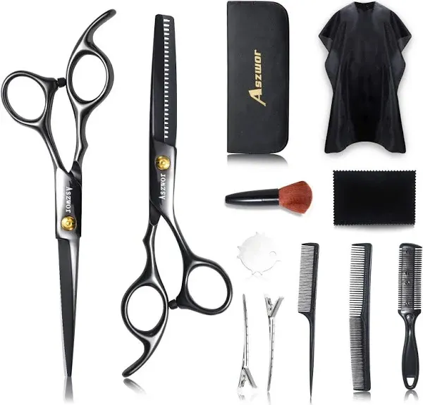 Hair Cutting Scissors Set by Aszwor Hairdressing Shears Kit 12 PCS Professional Haircut Scissors Kit with Hair Cutting Scissors