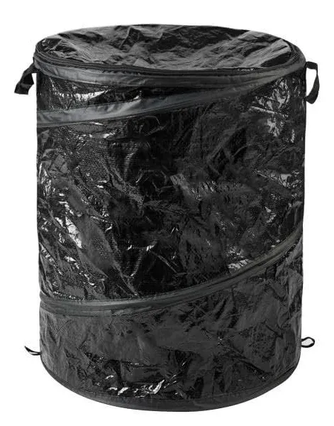 Wakeman Collapsible Trash Can - 44-Gallon Portable Garbage Can Outdoor Bin with Zippered Lid for RV, Camping, Parties, or Yard Waste (Black)