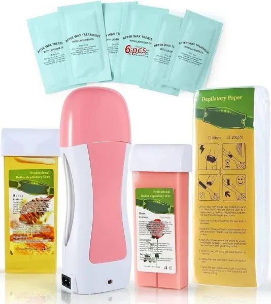 Rose & Honey Roll On Waxing Kit for Larger Body Areas - Hair Removal for Sensitive Skin at Home for Women & Men