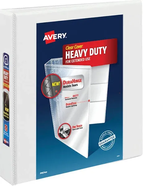 Avery Heavy-Duty View 3 Ring Binder, 1.5" One Touch EZD Rings, 1 White Binder (79195)