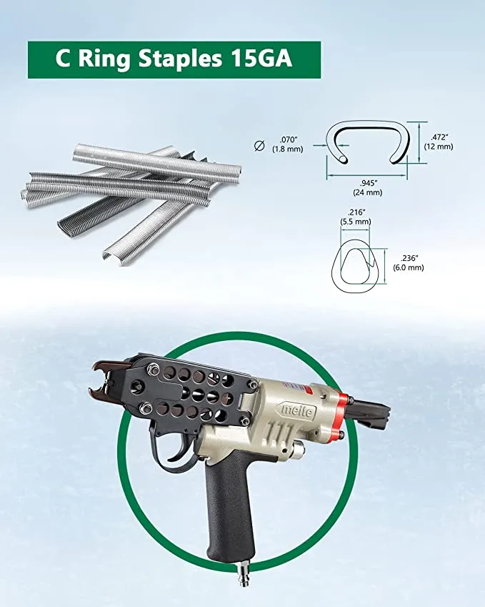 meite SC7C-I2 Hog Ring Plier 15 Gauge 3/4-Inch Pneumatic C Ring Stapler Closure Tool Mattress Stapler