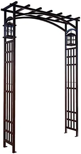 Panacea 84303 Mission Garden Arbor with Lanterns, Black, 79.5" H