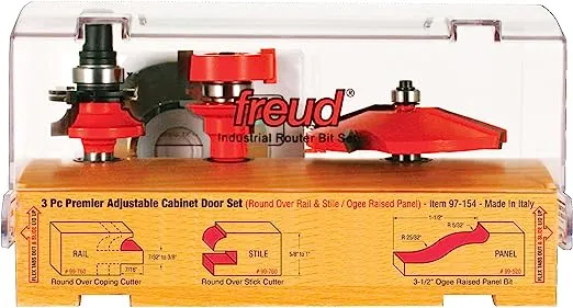 Freud 97-154: 3 Piece Premier Adjustable Cabinet Bit Set, round over & ogee profile