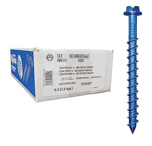 1/4 inch x 1-1/4 inch Tapcon,HW4-114 Hex Head Concrete Screw for Anchoring to Masonry,Block or Brick (500 per Case)