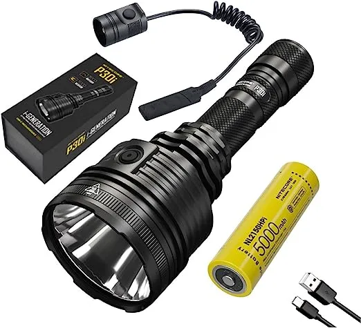 Nitecore P30i i-Generation High Output Searchlight - 2000 Lumen, 1000 Meter, with Eco-Sensa TypeC USB Cable & RSW2i Remote Pressure Switch (Original Package Only)