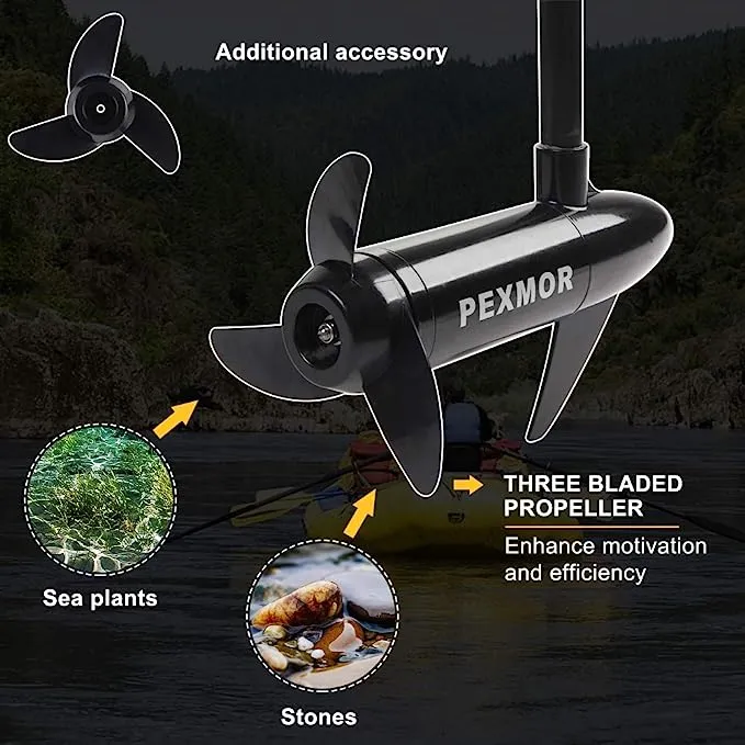 PEXMOR 8 Speed Electric Trolling Motor, Electric Outboard Boat Motor w/Adjustable Handle & LED Indicator, Transom Mounted for Saltwater, Kayak, Fishing Boat