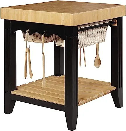 Powell Color Story Black Butcher Block Kitchen Island