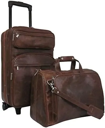 Brown Ostrich Print Leather Two Piece Set Traveler