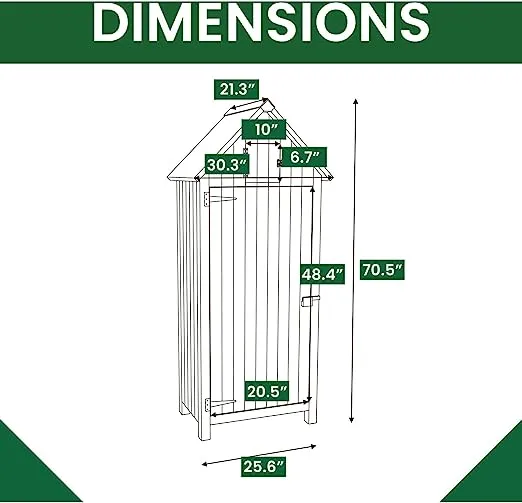 Hanover Outdoor Wooden Storage Shed with Shelves 1.7 ft. W x 2.25 ft. D x 4.7 ft. H Green