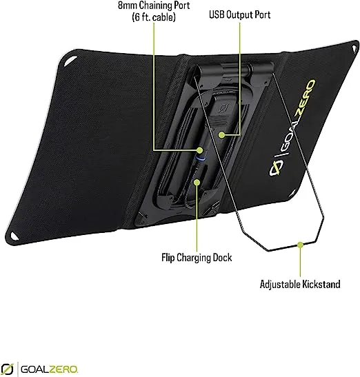 Goal Zero Nomad 20, Foldable Monocrystalline 20 Watt Solar Panel with 8mm + USB Port, Portable Solar Panel Charger. Lightweight 18-22V 20W Solar Panel Charger with Adjustable Kickstand