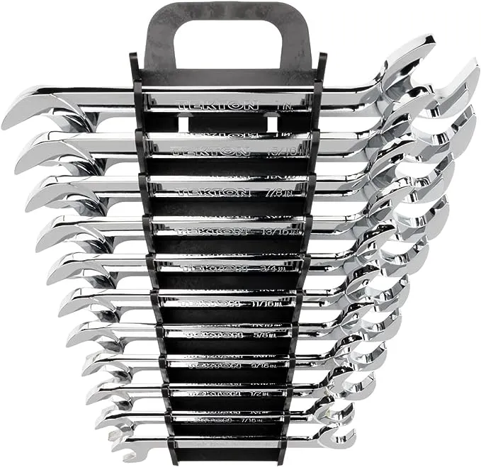 TEKTON Angle Head Open End Wrench Set with Holder, 11-Piece (3/8-1 in.) | WAE91102