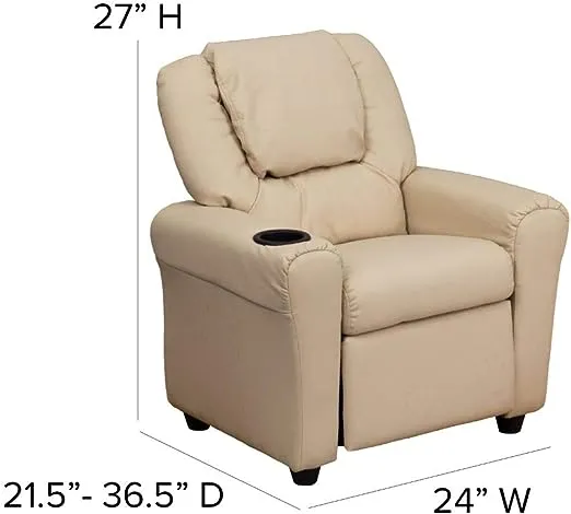 Flash Furniture Vana Contemporary Beige Vinyl Kids Recliner with Cup Holder and Headrest