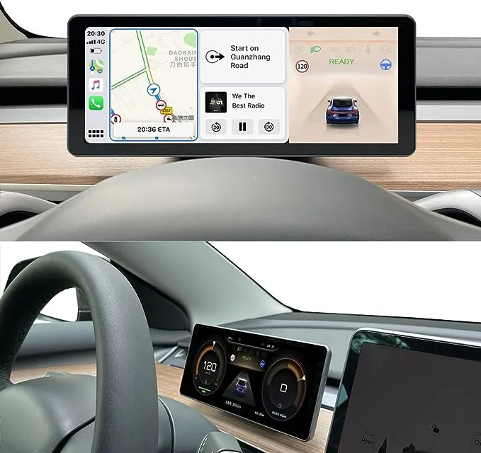 Tesla Head Up Display for Model Y/3 Tesla CarPlay Android Auto HUD with Power Speed Display,9.66 inch IPS Touch Screen, Easy Installation