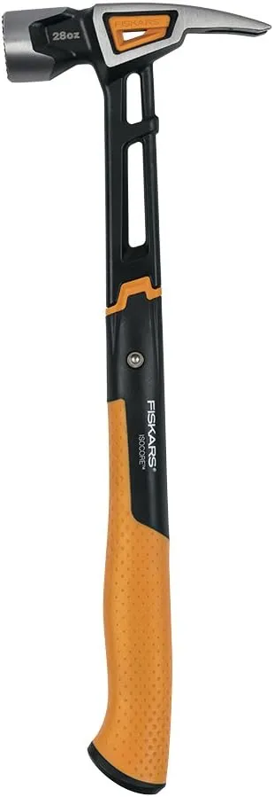 Fiskars Pro IsoCore 28 oz Milled-face Framing Hammer (16") - with Rip Claw, Shock-Absorbing Grip, Magnetic Nail Starter - Milled Face Helps Prevent Mis-hits - Construction and Home Improvement Tools