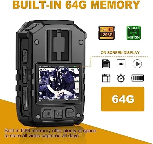 1296P HD Police Body Camera,64G Memory,CammPro I826 Premium Portable Body Camera,Waterproof Body-Worn Camera,Night Vision,GPS for Law Enforcement Recorder,Security Guards,Personal Use1
