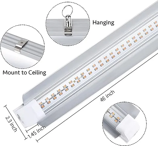 Grow Light for Indoor Plants,4ft T8, 180W(4 x 45W, 1080W Equivalent), Super Bright, Full Spectrum Sunlight Plant Light, LED Grow Lights for Indoor Plants, Greenhouse, 4-Pack