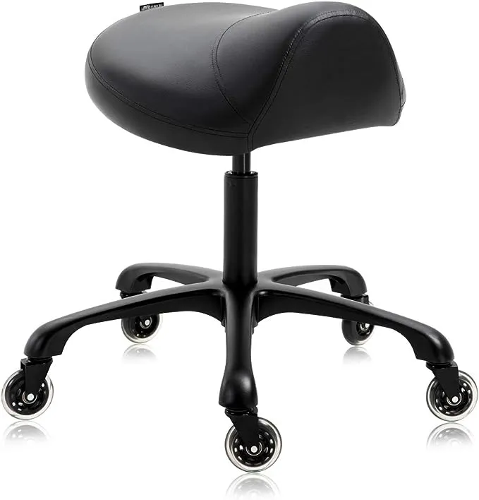 DR.LOMILOMI Hydraulic Saddle Rolling Swivel Medical Massage Stool Chair 506, Black