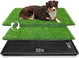 LOOBANI 35in x 23in Extra Large Grass Porch Potty Tray, 2-Pack Replacement Artificial Grass Puppy Training Pads, Quickly Absorbency Portable Dog Patio Potty for Balcony/Apartment Use