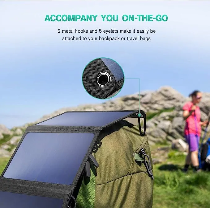 Nekteck 28W Portable Solar Panel Charger, 2 USB-A Ports, (5V/4.0A Max) 24% Efficient Maxeon Cells Solar Charger, IPX4 Waterproof, Compatible with iPhone 12/11/11pro/Xs, iPad, Samsung Galaxy and More