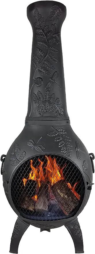The Blue Rooster Dragonfly Cast Aluminum Chiminea in Charcoal