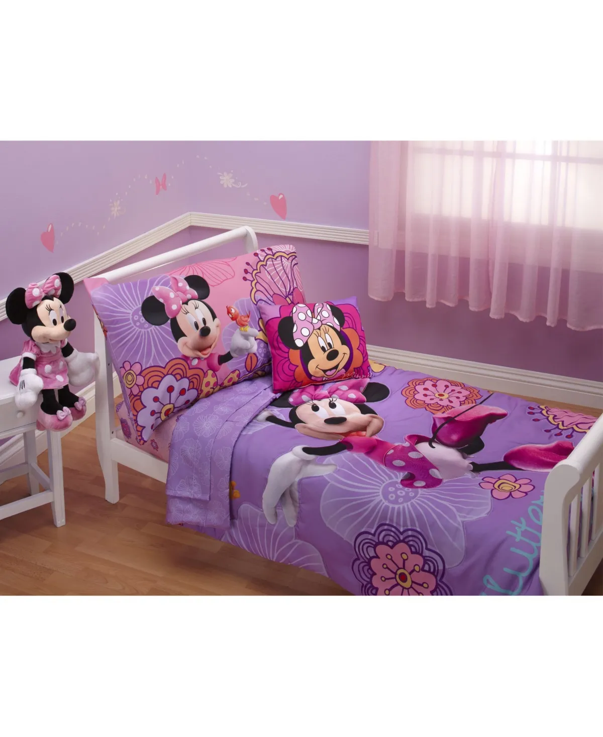 Disney Minnie Mouse Fluttery Friends 4-Pieces Toddler Bedding Set, Preschool Girl