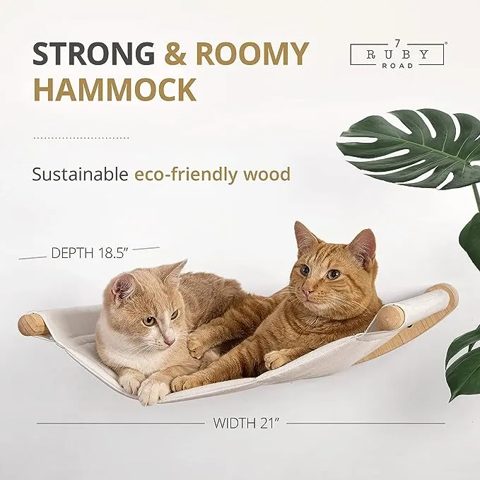 7 Ruby Road Cat Hammock Wall Mounted Cat Shelf with Two Steps - Cat Wall Shelves and Perches for Sleeping, Playing, Climbing, and Lounging - Modern Cat Bed & Furniture for Large Cats or Kitty