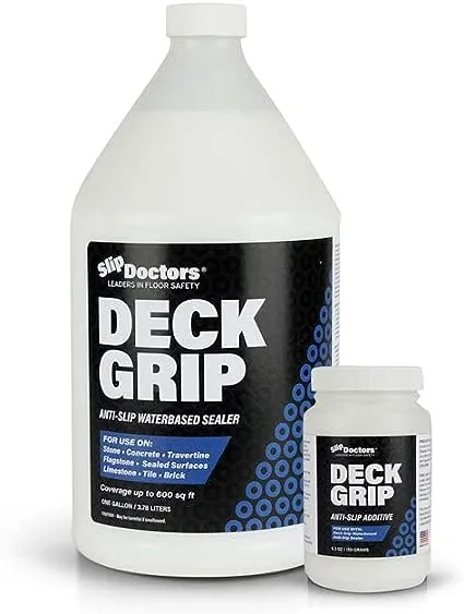 Deck Grip Non-Slip Sealer Clear Barefoot-Friendly Anti-Slip Coating - Create Traction for Outdoor or Indoor Floors and Pool Decks (Gallon)