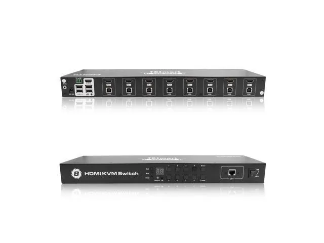 TESmart 8Ports HDMI KVM Switch 1080P, USB 2.0, RS232/ LAN Port, 4Pcs 5ft/1.5m KVM Cables included, Console Rack Mount, Control of 8 Computers/Servers