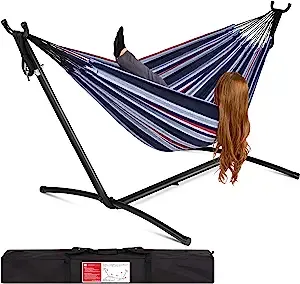 Best Choice Products 2-Person Brazilian-Style Cotton Double Hammock with Stand Set w/ Carrying Bag - Abyss