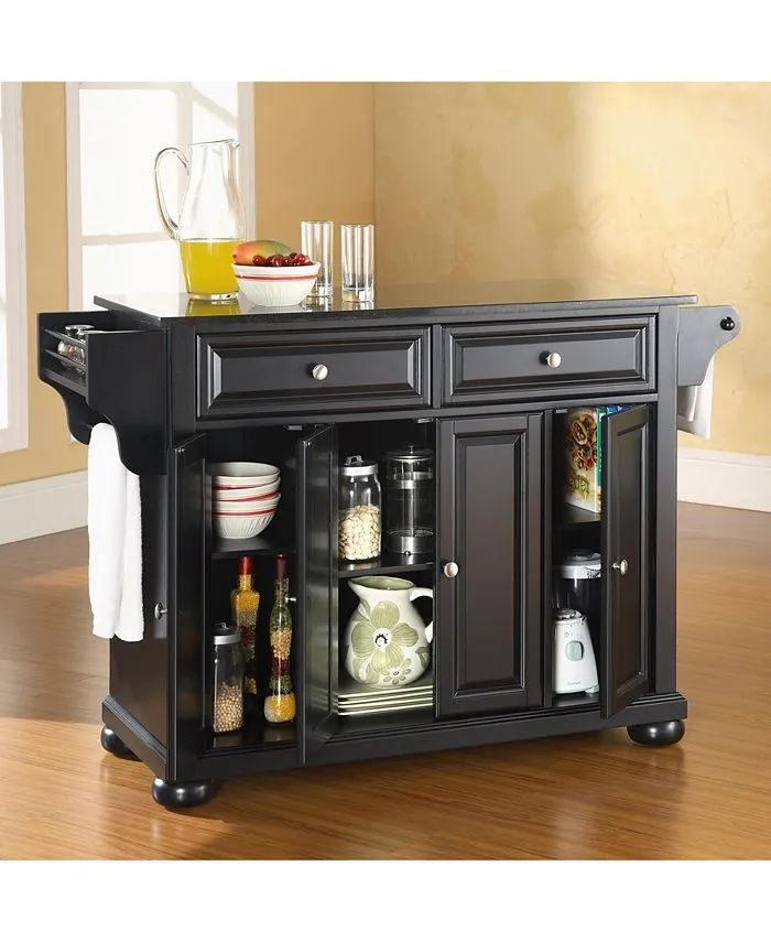 Crosley Alexandria Solid Black Granite Top Kitchen Island - White