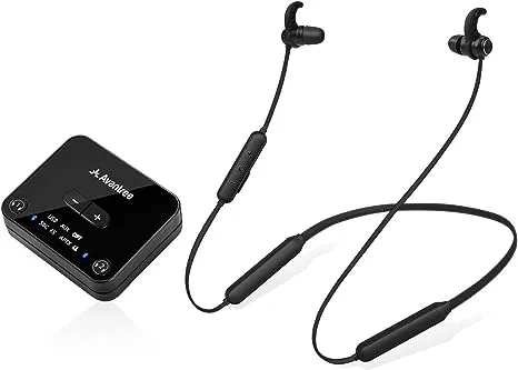 Avantree HT4186 - Wireless Headphones Earbuds for TV Watching, Neckband Earphones Set w/Bluetooth Transmitter for Optical Digital Audio, RCA, 3.5mm Aux Ported TVs, Plug & Play, No Audio Delay