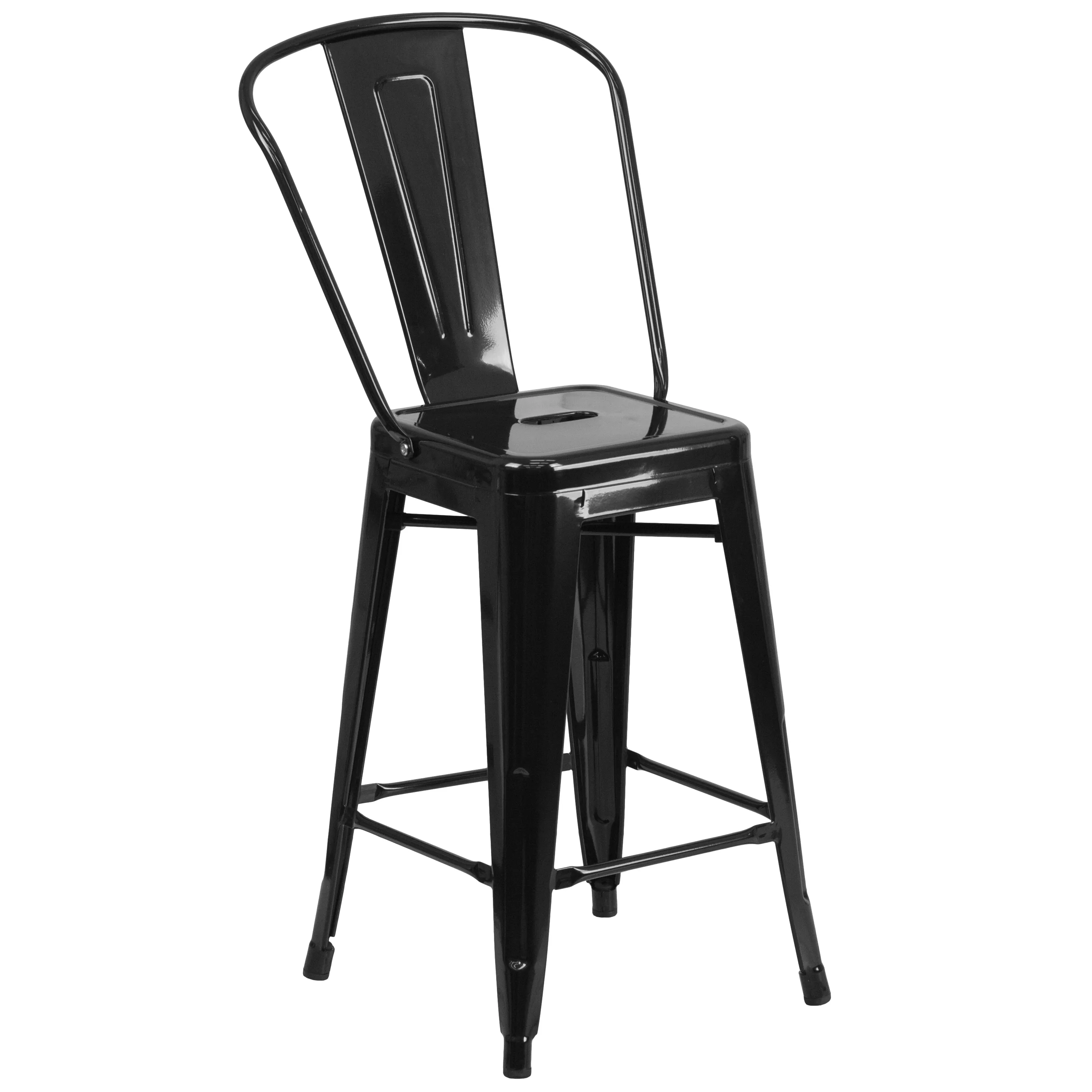 Flash Furniture Kai Black 24.25-in H Counter height Stackable Metal Bar Stool Back | 889142013570