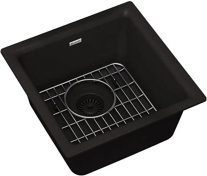 Elkay ELG1616BK0C Quartz Classic 15-3/4" x 15-3/4" x 7-11/16", Single Bowl Dual Mount Bar Sink Kit, Black