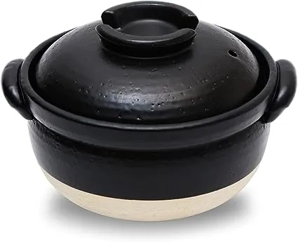 DONABE Clay Rice Cooker Pot Casserole Japanese Style made in Japan for 1 to 2 cups with Double Lids, Microwave Safe