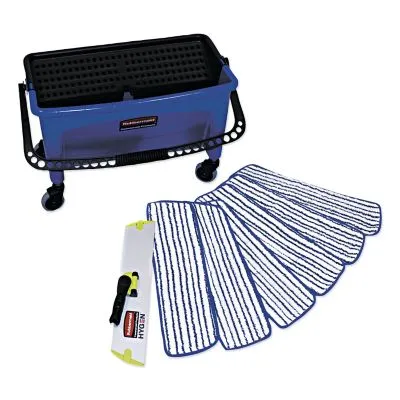 Rubbermaid Commercial Products Microfiber Floor Finishing System, 27gal, Blue/Black/White