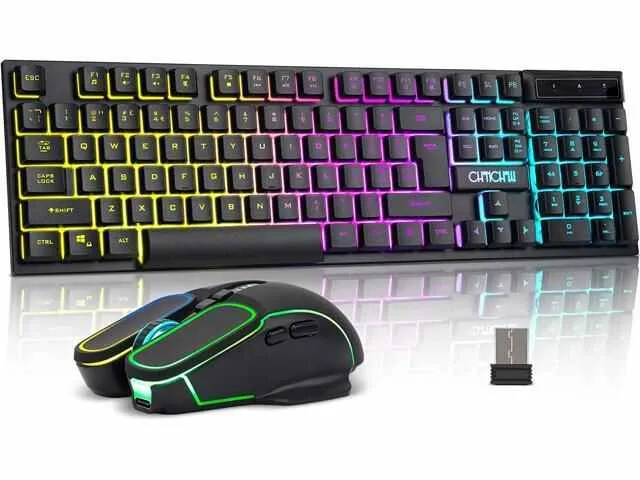 Gaming Wireless Keyboard and Mouse RGB Backlit Rechargeable Battery Gamer Combo Mechanical Feel Anti-ghosting with Side Button for PC Computer Laptop Compatible with Windows Mac Ps4/Ps5 Xbox oneGaming Wireless Keyboard and Mouse RGB Backlit Rech…