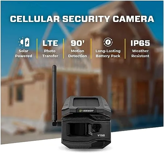 Vosker V150 Solar-Powered LTE Cellular Home Security Outdoor Camera | Motion Activated Sensor Nightvision Wireless Camera | Receive Photos on Your Mobile App (V150-US)
