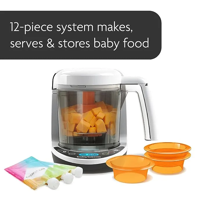 Baby Brezza One Step Baby Food Maker Deluxe – Auto shut Off, Dishwasher Safe Cooker and Blender to Steam + Puree Organic Food for Infants + Toddlers - Set of 3 Pouches + 3 Funnels