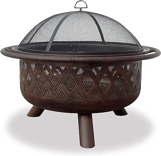 Oil Rubbed Bronze Wood Outdoor Firebowl with Lattice Design