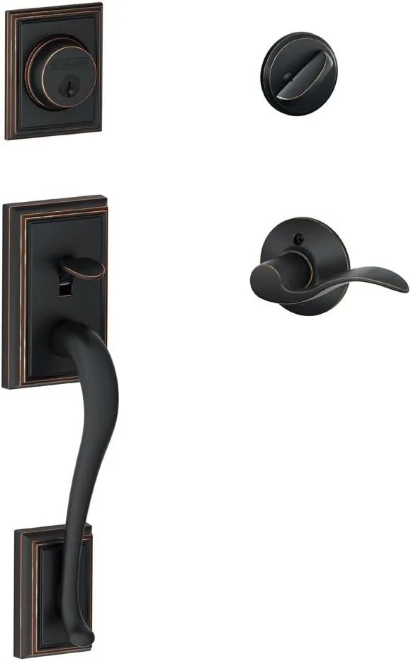 Schlage F60ADD716ACCLH Addison Handleset with Single Cylinder Deadbolt and Accent Door Lever and Rosette Lever Orientation: Left , Finish: Aged Bronze