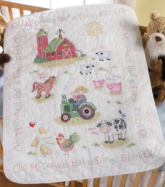 Bucilla Stamped Cross Stitch Crib Cover Kit, 34 by 43-Inch, 45567 On The Farm