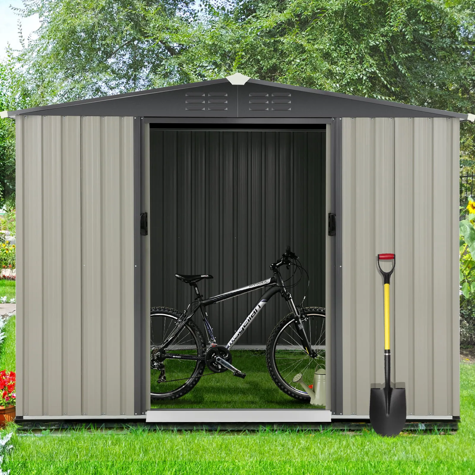 AECOJOY 5' x 3' Outdoor Metal Storage Shed with Lockable Door for Backyard