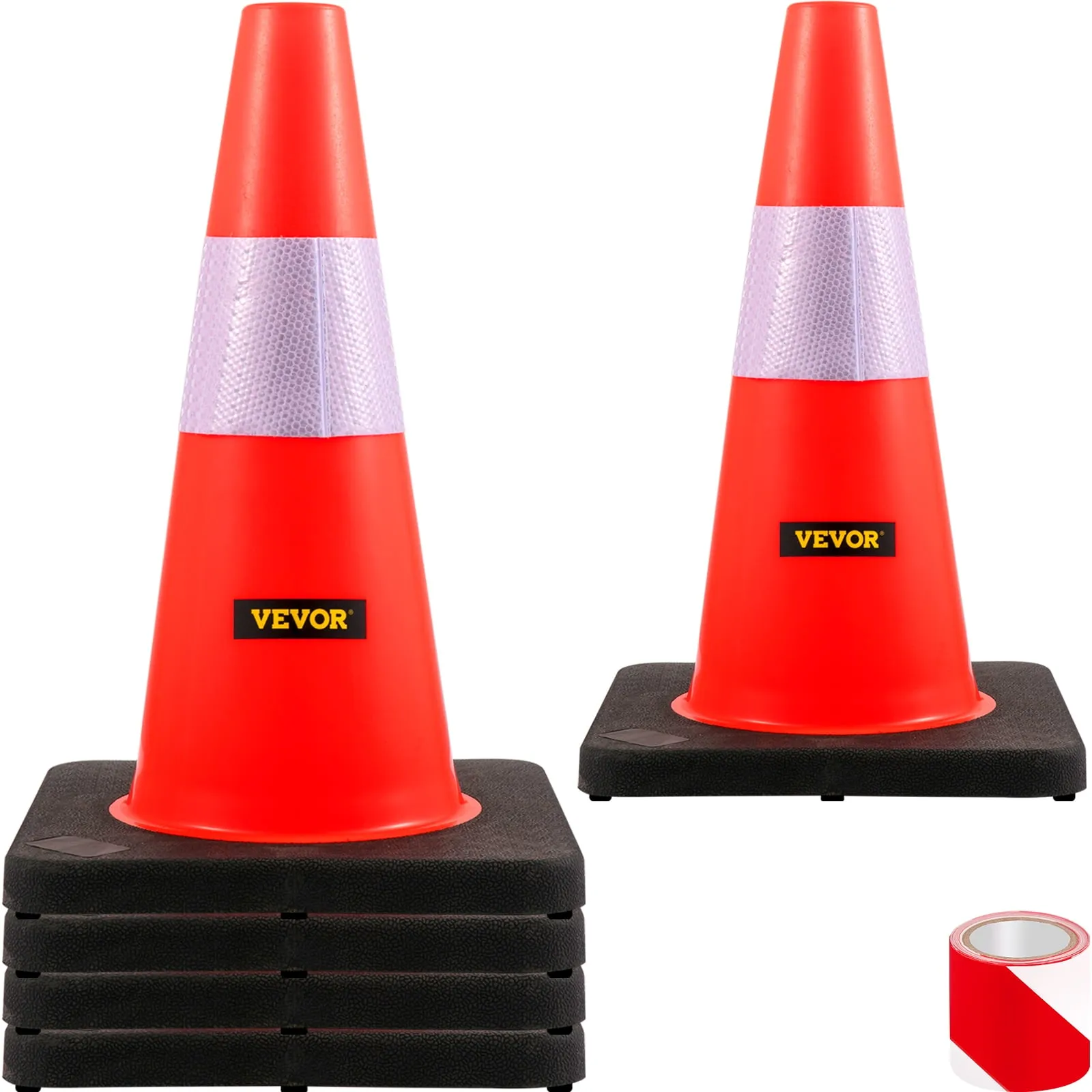 VEVOR Safety Cones, 18 in/45 cm Height, 5 PCS PVC Orange Traffic Cone with Reflective Collar and Black Weighted Base