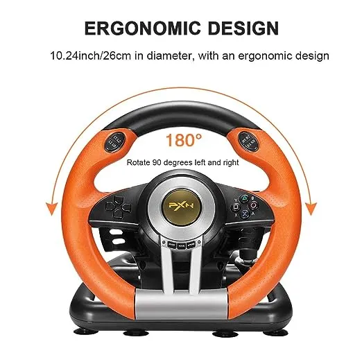 PXN PC Racing Wheel, V3II 180 Degree Universal Usb Car Sim Race Orange 