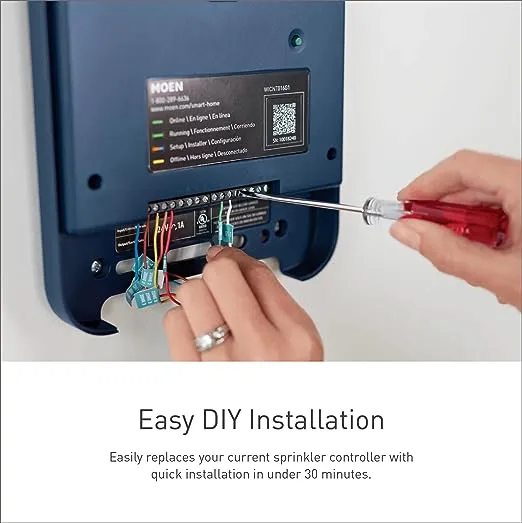 Moen 8-Zone Smart Sprinkler Controller, Wi-Fi Connectible Smart Irrigation System with Automatic Water Timer, WICNT008G1USA