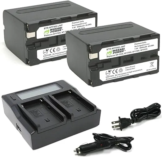 Wasabi Power Battery (2-Pack) and Charger for Sony NP-F950, NP-F960, NP-F970, NP-F975 (L Series)