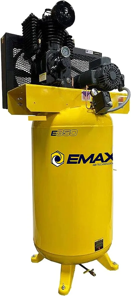 EMAX E350 Stationary Air Compressor - 5hp 80 Gal. 2 Stage Single Phase Compressor with Pressure Lubricated Pump & Quiet Design - EI05V080I1