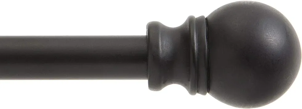 Kenney KN55928 Davenport Ball End Petite Café Decorative Window Curtain Rod, 28-48" Adjustable Length, Matte Black Finish, 1/2" Diameter Steel Tube