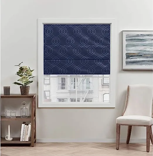 Exclusive Home Curtains Prague Trellis Blackout Roman Shade, 23 inch x 64 inch, Navy, Blue