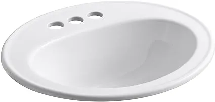 Kohler 2196-4-0 Pennington Drop-In Bathroom Sink with Centerset Faucet Holes - White